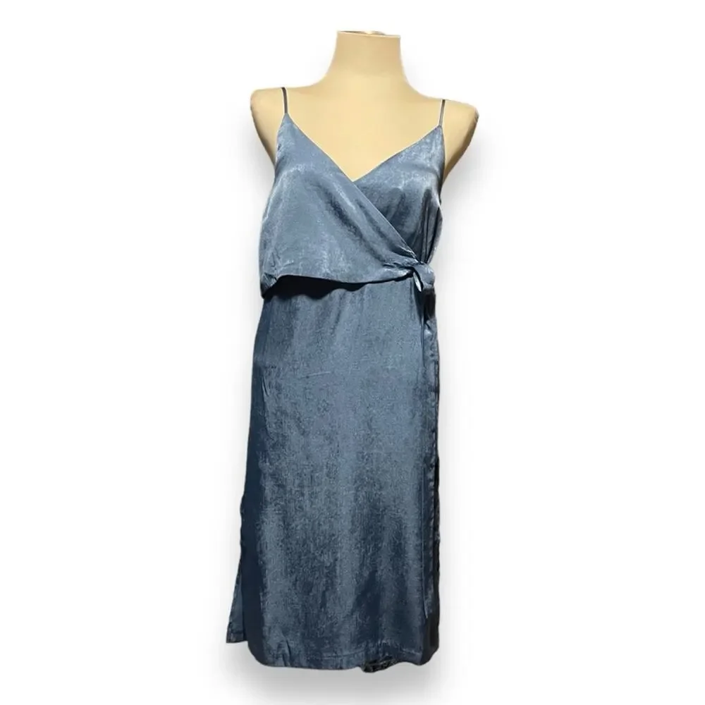 Lulus Fall in Love Blue Satin Midi Wrap Dress XS